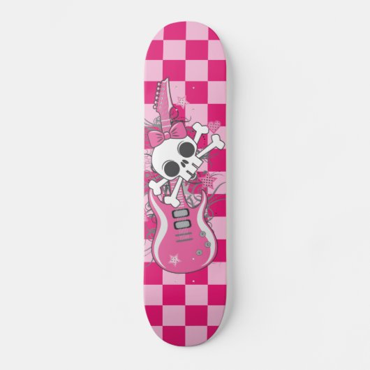 Cute Skull met roze gitaar Skateboard (Voorkant)