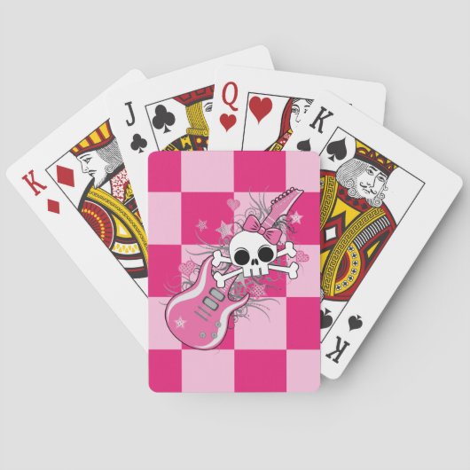 Cute Skull met roze gitaar Speelkaarten (Achterkant)