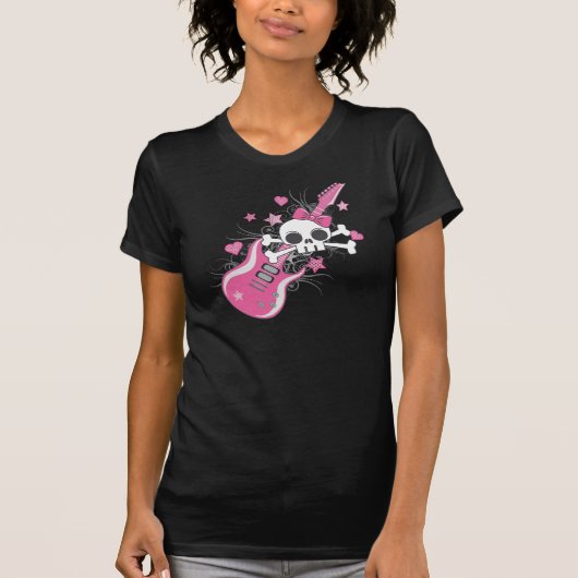 Cute Skull met roze gitaar T-shirt (Voorkant)