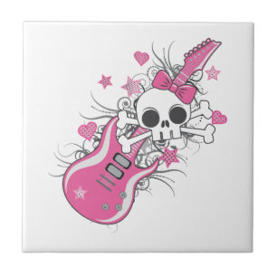 Cute Skull met roze gitaar Tegeltje