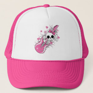 Cute Skull met roze gitaar Trucker Pet