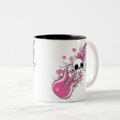 Cute Skull met roze gitaar Tweekleurige Koffiemok (Voorkant rechts)