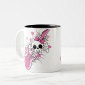 Cute Skull met roze gitaar Tweekleurige Koffiemok (Voorkant links)