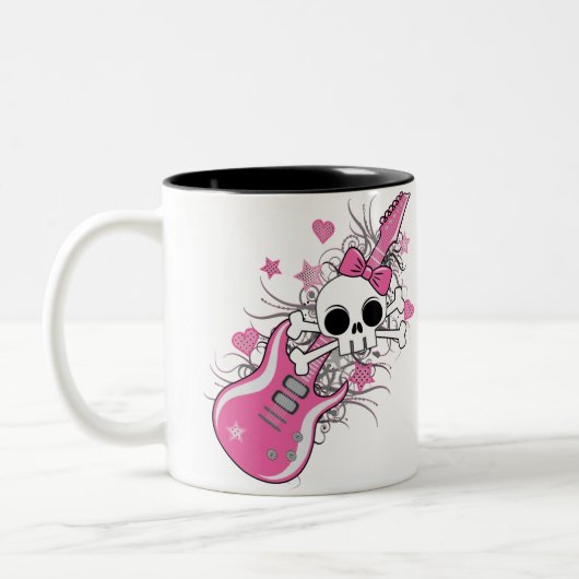 Cute Skull met roze gitaar Tweekleurige Koffiemok (Links)