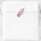 Cute Skull met roze gitaar Vierkante Sticker (Tas)