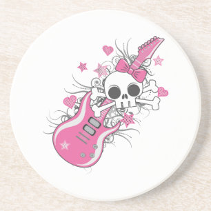 Cute Skull met roze gitaar Zandsteen Onderzetter