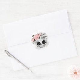 Cute Skull met Rozen Klassieke ronde Sticker