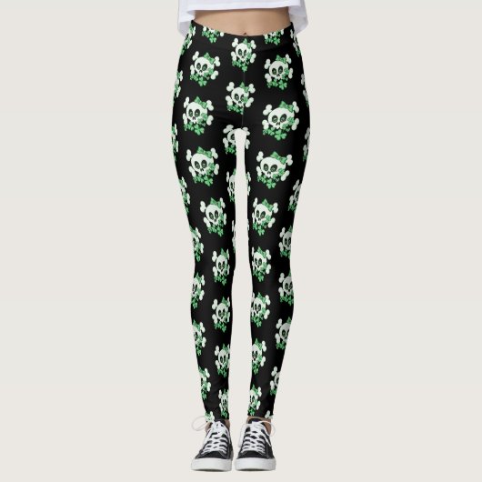 Cute Skull met Shamrocks Leggings (Voorkant)