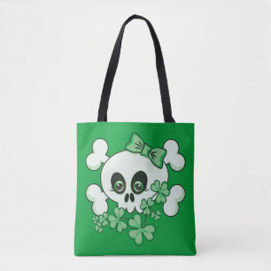 Cute Skull met Shamrocks Porcelain Plate Tote Bag