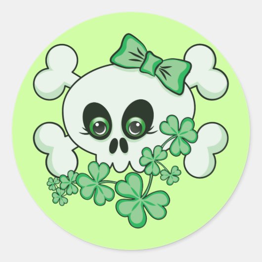 Cute Skull met Shamrocks Ronde Sticker (Voorkant)