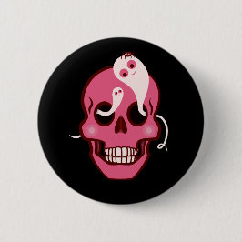 Cute Skull met spin en geesten in ogen donker Ronde Button 5,7 Cm