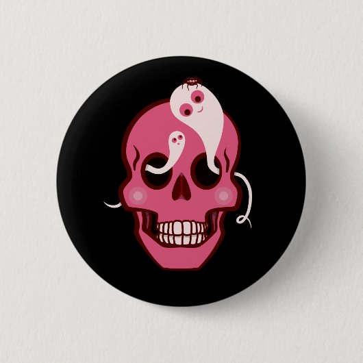 Cute Skull met spin en geesten in ogen donker Ronde Button 5,7 Cm (Voorkant)