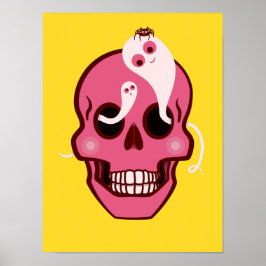 Cute Skull met spin en geesten in oogcontactdozen Poster