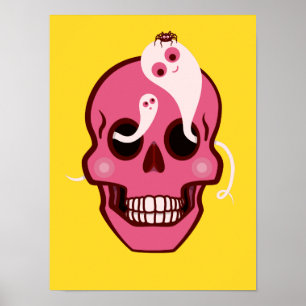 Cute Skull met spin en geesten in oogcontactdozen Poster