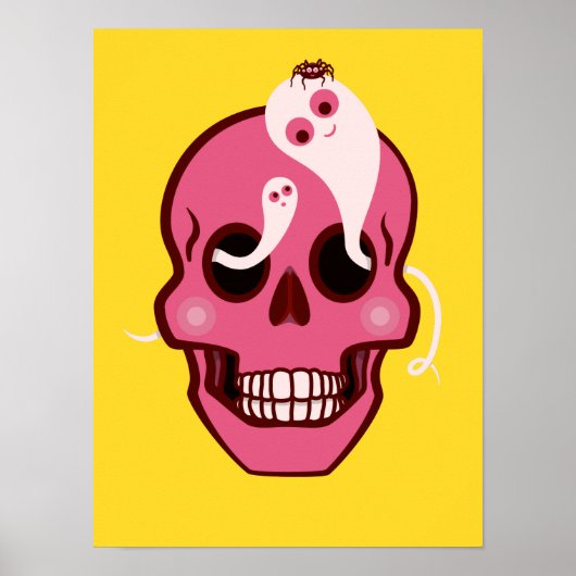 Cute Skull met spin en geesten in oogcontactdozen Poster (Voorkant)
