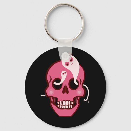 Cute Skull met spin en geesten in oyes Black Sleutelhanger (Voorkant)