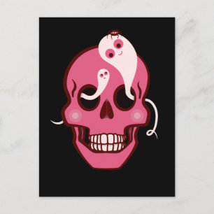 Cute Skull met spin en geesten in zwarte ogen Briefkaart