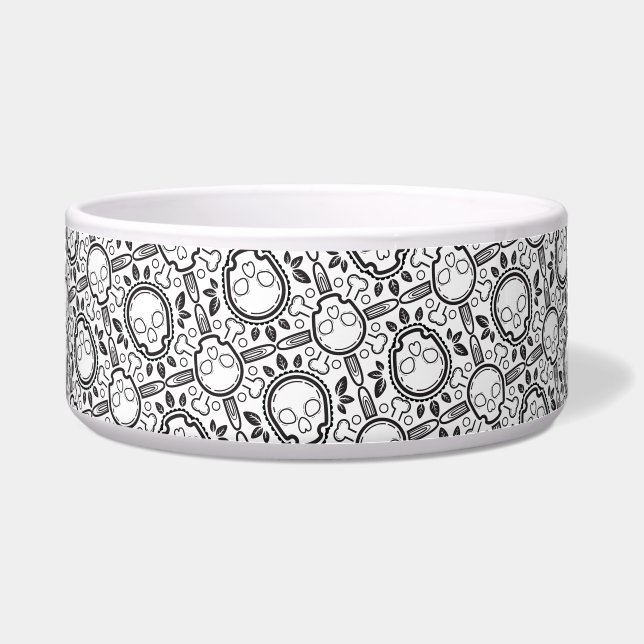 Cute Skull Seamless Patroon Voerbakje (Voorkant)