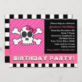 Cute Skull w/Bow Birthday Party - Roze Kaart (Voorkant / Achterkant)