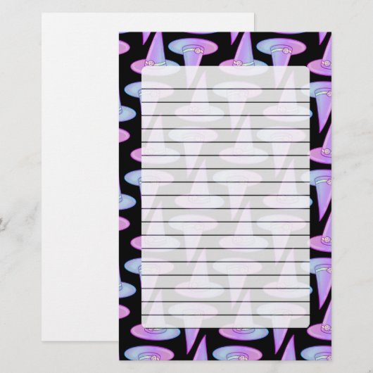 Cute Skull Witch Pet Paars Blue Drawing Pattern Briefpapier (Voorkant / Achterkant)