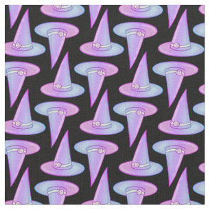 Cute Skull Witch Pet Paars Blue Drawing Pattern Stof