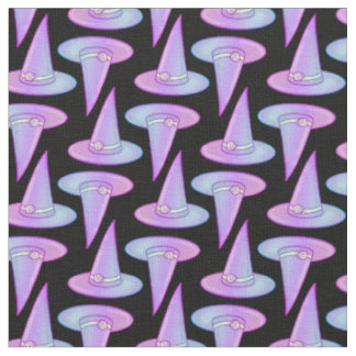 Cute Skull Witch Pet Paars Blue Drawing Pattern Stof