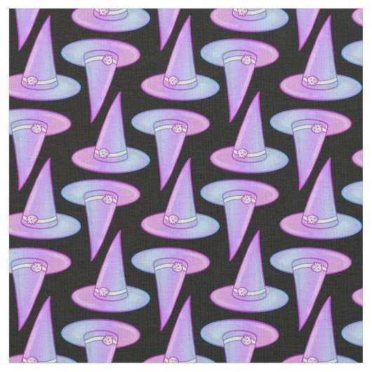 Cute Skull Witch Pet Paars Blue Drawing Pattern Stof (Close Up)