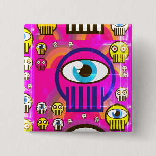 Cute skulls & alien skulls op knoppen vierkante button 5,1 cm