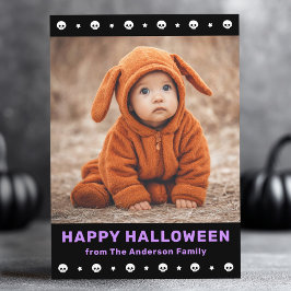 Cute skulls border and stars black Halloween photo Feestdagenkaart