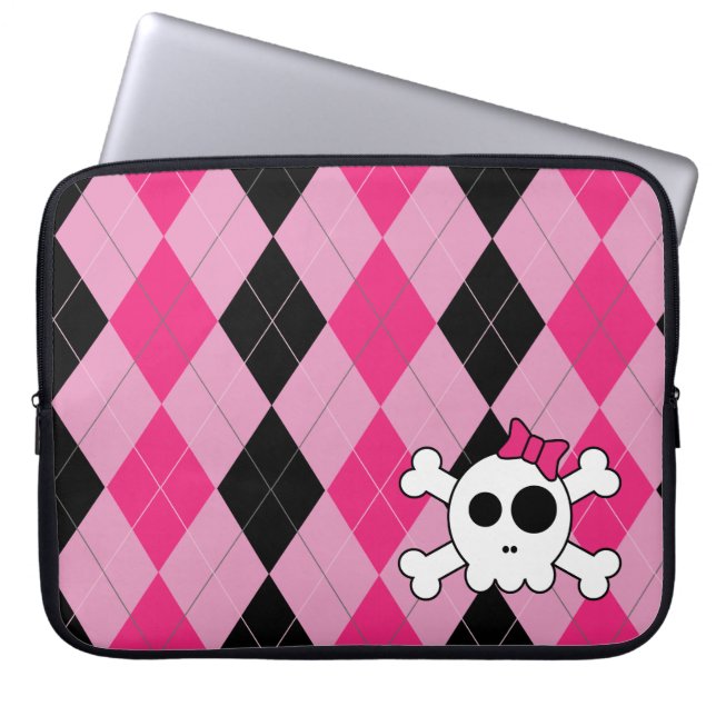 Cute Skully en Argyle Laptop Sleeve (Voorkant)