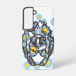 Cute Skunk met Blauwe Bloemen Samsung Hoesje Samsung Galaxy Hoesje