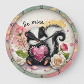 Cute Skunk Valentine Heart Grote Klok (Voorkant)