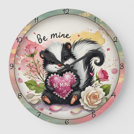 Cute Skunk Valentine Heart Grote Klok (Voorkant)
