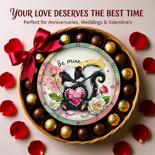 Cute Skunk Valentine Heart Grote Klok