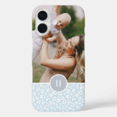 Cute Sky Blue Leopard Print Monogram & Foto Case-Mate iPhone Case (Achterkant)