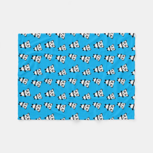 Cute sky blue panda-patroon fleece deken (Voorkant (Horizontaal))