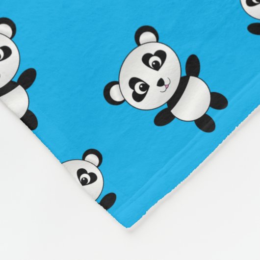 Cute sky blue panda-patroon fleece deken (Hoek)