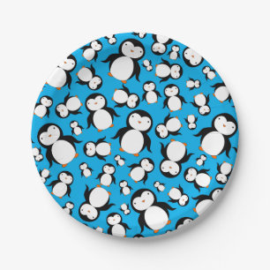 Cute sky blue pinguin patroon papieren bordje