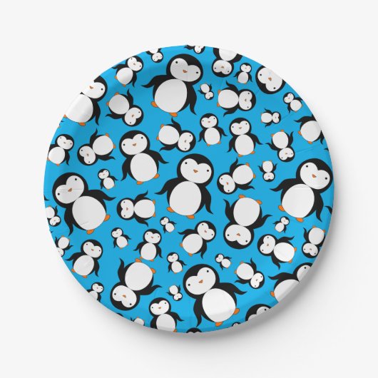 Cute sky blue pinguin patroon papieren bordje (Voorkant)