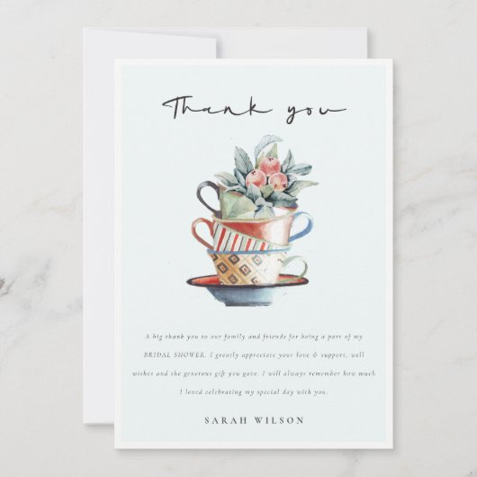 Cute Sky Blue Stapked Cup Baby shower Tea Party Bedankkaart (Voorkant)