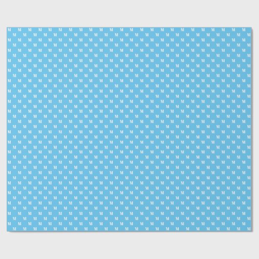 Cute sky blue white custom monogram initiaal gift cadeaupapier (Vlak)