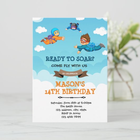 Cute skydiving-verjaardagsfeest kaart (Staand voorkant)
