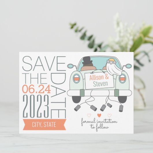 Cute, sla de Kaart van het huwelijk met de auto op (Staand voorkant)