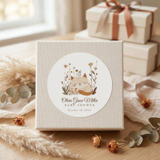 Cute Slaande Kitten Bloemige Baby Shower Ronde Sticker