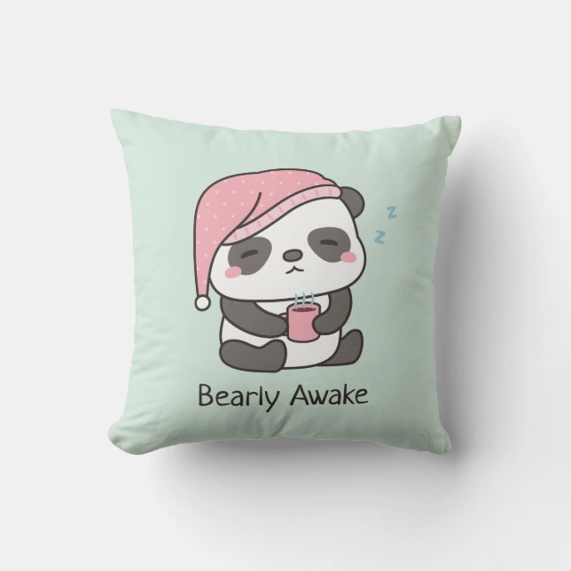Cute Slaapdronken Panda Beerlijk Wakker Puns Kusse Kussen (Voorkant)