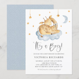 Cute Slapende Giraffe Blue Het is een Baby shower  Kaart