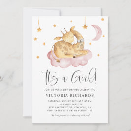 Cute Slapende Giraffe Roze Het is een meisje Baby  Kaart