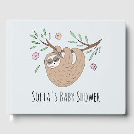 Cute slapende luiaard dier en naam baby shower gastenboek