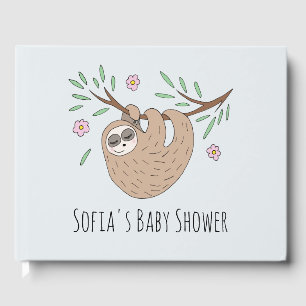 Cute slapende luiaard dier en naam baby shower gastenboek