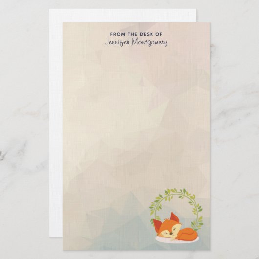Cute Slapende Oranje vos met groene bladeren, Wrea Briefpapier (Voorkant / Achterkant)